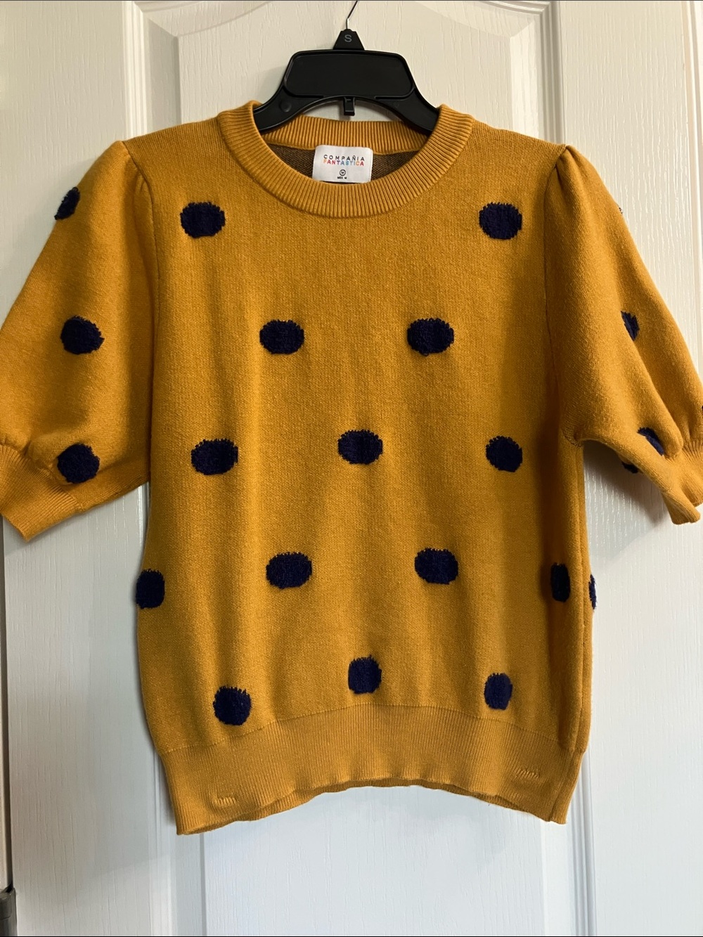 Compañía Fantástica Mustard Yellow Short-Sleeve Polka Dot Sweater